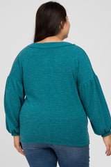 Teal Long Puff Sleeve Plus Top