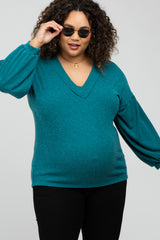 Teal Long Puff Sleeve Maternity Plus Top