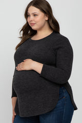 Charcoal Ribbed Long Sleeve Curved Hem Plus Maternity Top