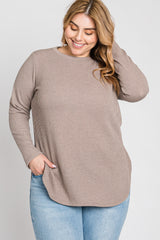 Taupe Ribbed Long Sleeve Curved Hem Plus Maternity Top