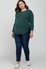 Forest Green Ribbed Long Sleeve Curved Hem Plus Maternity Top