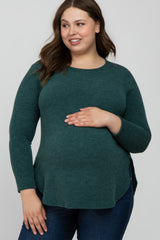 Forest Green Ribbed Long Sleeve Curved Hem Plus Maternity Top