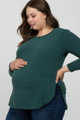 Forest Green Ribbed Long Sleeve Curved Hem Plus Maternity Top