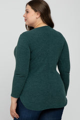 Forest Green Ribbed Long Sleeve Curved Hem Plus Maternity Top