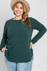 Forest Green Ribbed Long Sleeve Curved Hem Plus Maternity Top