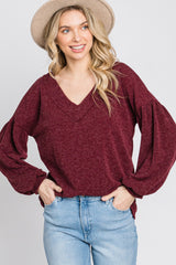 Burgundy Long Puff Sleeve Top