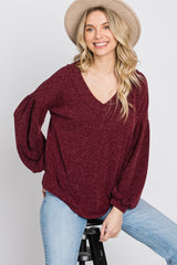 Burgundy Long Puff Sleeve Top