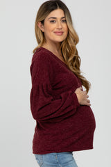 Burgundy Long Puff Sleeve Maternity Top