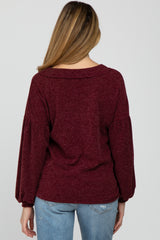 Burgundy Long Puff Sleeve Maternity Top