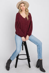 Burgundy Long Puff Sleeve Maternity Top