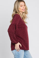 Burgundy Long Puff Sleeve Top