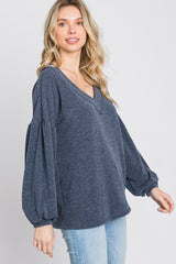 Charcoal Long Puff Sleeve Top