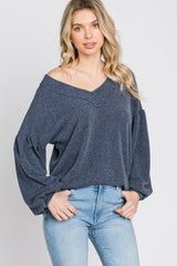 Charcoal Long Puff Sleeve Top