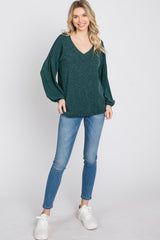 Forest Green Long Puff Sleeve Top