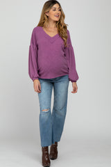 Magenta Long Puff Sleeve Maternity Top