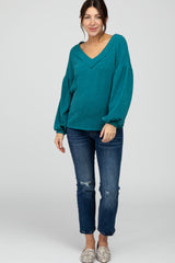 Teal Long Puff Sleeve Maternity Top