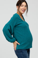 Teal Long Puff Sleeve Maternity Top