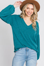 Teal Long Puff Sleeve Top