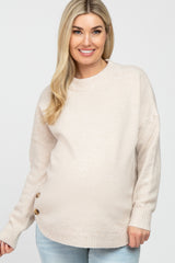 Beige Button Accent Maternity Sweater