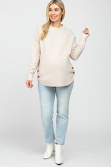 Beige Button Accent Maternity Sweater