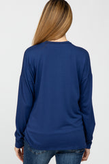 Navy Basic Drop Shoulder Long Sleeve Maternity Top