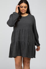 Charcoal Brushed Knit Tiered Plus Dress