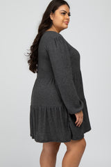 Charcoal Brushed Knit Tiered Plus Dress