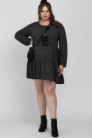 Charcoal Brushed Knit Tiered Maternity Plus Dress