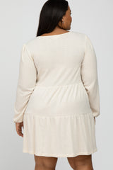 Cream Brushed Knit Tiered Maternity Plus Dress