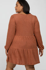 Rust Brushed Knit Tiered Maternity Plus Dress