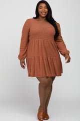 Rust Brushed Knit Tiered Maternity Plus Dress