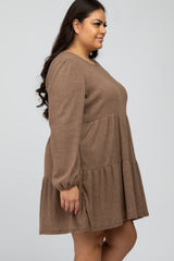 Mocha Brushed Knit Tiered Maternity Dress