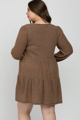 Mocha Brushed Knit Tiered Maternity Plus Dress