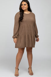 Mocha Brushed Knit Tiered Maternity Dress