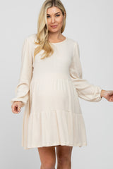 Cream Brushed Knit Tiered Maternity Dress