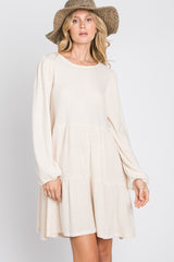 Cream Brushed Knit Tiered Dress