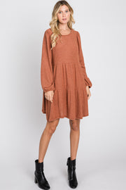 Rust Brushed Knit Tiered Dress