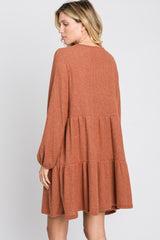 Rust Brushed Knit Tiered Dress