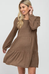 Mocha Brushed Knit Tiered Maternity Dress