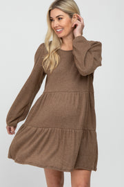 Mocha Brushed Knit Tiered Maternity Dress