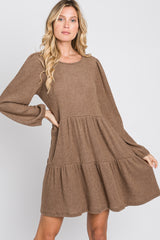 Mocha Brushed Knit Tiered Dress