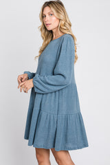 Blue Brushed Knit Tiered Dress