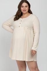 Cream Brushed Rib Button Accent Maternity Plus Dress