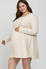 Cream Brushed Rib Button Accent Maternity Plus Dress