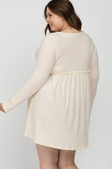 Cream Brushed Rib Button Accent Maternity Plus Dress