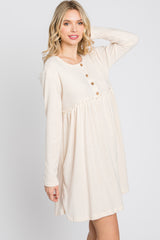 Cream Brushed Rib Button Accent Dress