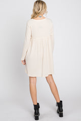 Cream Brushed Rib Button Accent Dress