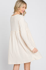 Cream Brushed Rib Button Accent Dress