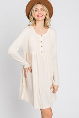 Cream Brushed Rib Button Accent Dress