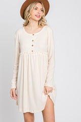 Cream Brushed Rib Button Accent Dress